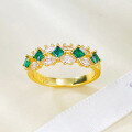 wholesale S925 Silver Women's Fashion Colored Gemstone Synthetic Emerald Ring, Daily Wear Alternative Elegant Row Ring-0-1