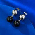 wholesale Metal S925 silver gold-plated with precision-set 10mm black agate pearl earrings, European and American fashion minimalist style-0-2