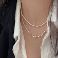 wholesale S925 Sterling Silver Broken Silver Pearl Layered Double Necklace for Women, Korean Summer New Fashion Versatile Heavy Work Choker-0-4