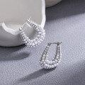 wholesale Metal: 925 Silver Pearl Ear Clip Square Hoop Earrings New Trendy European and American Light Luxury Niche Design Earrings-0-2