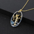 wholesale S925 Sterling Silver Shan Hai Jing Series Designer Blue Gemstone Pendant with Natural Topaz Necklace-0-1
