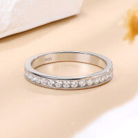 wholesale 925 Sterling Silver Plated with 18K Gold, Cross-Border New Moissanite Ring, Channel-Set Moissanite Eternity Band, Fashionable Moissanite Jewelry-Platinum>US 9.5