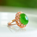 wholesale 925 Sterling Silver Rose Gold Plated Large Egg-Shaped Jadeite Women's Ring with Certificate, Set with Natural Green Jade, Open Adjustable Index Finger Ring-0-1