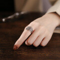 wholesale S925 silver retro Chinese-style hollow leaf ring, ethnic fashion, ins trend wide band index finger ring for women-0-3