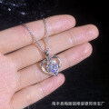 S925 Silver Rose Heart Necklace with 1ct D Color Moissanite-0-2