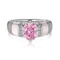 wholesale S925 Sterling Silver European & American New Arrival Women's Ring, Premium Elegant Oval Pink Zircon Design Creative Row of Diamonds Twisted Band-0-4