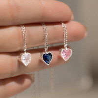 wholesale S925 Sterling Silver Necklace for Women, Korean Style, Elegant and Simple, Fresh and Delicate, Diamond-Encrusted Sweetheart Pendant Collarbone Chain D9120-S925 silver necklace with one white diamond 925 silver