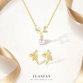 wholesale S925 Sterling Silver Small Leaf Earrings with Zirconia and Pearl Necklace Set, Featuring a Minimalist Branch Design-0-0