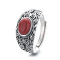 wholesale S925 Silver Retro Vintage Ethnic Style Exquisite Pattern Noble Elegance Openable Ring with Southern Red Agate-0-4