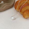 wholesale S925 Sterling Silver Textured Heart Necklace for Women, Korean Summer Viral New Minimalist Style Versatile Collarbone Chain-0-2