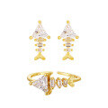 wholesale S925 Sterling Silver New Diamond Fish Bone Ring for Women, High-End Sense, Small and Original, Ins Light Luxury Temperament Silver Jewelry Set-0-4