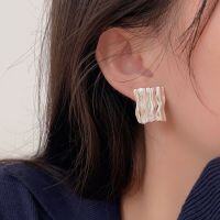wholesale S925 Sterling Silver Geometric Wave Texture Stud Earrings for Women, Korean Minimalist Style, Versatile and Understated Earrings-Sterling silver