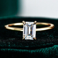 18K Gold Plated S925 Silver Four Prong Rectangular 1ct Emerald Moissanite Ring-1CT (set with moissanite)  9 yards