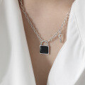 wholesale S925 Sterling Silver Korean Version Ins Small and Unique Black Resin Lock and Key Design Necklace for Women-0-2