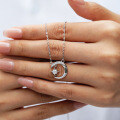 Sterling Silver Minimalist Moissanite Star and Moon Pendant Necklace for Women-0-2
