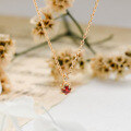 wholesale Sterling silver lab-grown ruby collarbone necklace for women, single round gemstone, simple and elegant-0-3