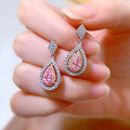 wholesale 925 Silver Elegant and Fresh Pear-Shaped Pink Diamond 4*7mm Earrings, Simple Luxury Stud Earrings-0-3