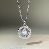 wholesale 18K gold-plated ancient method gold Shuibei same style small compass pendant necklace with diamondsand gold, same as gold store style-Silver-XL301-T