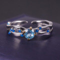 wholesale S925 sterling silver designer-style open-ended couple rings withwave design, inlaid with gemstones and enamel-0-2