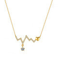 14K Gold-Plated 925 Sterling Silver Pendant Necklace with 1ct Moissanite Wave ECG Heart Design-0-4