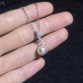 S925 Sterling Silver Moissanite French Pearl Vintage Pendant Necklace-0-1