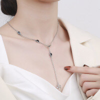 wholesale S925 Sterling Silver Retro Hip-Hop Punk Style Black Zircon Pattern Cross Pendant Necklace for Men-YFL324/9.5g