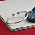 wholesale 9999 Pure Silver Auspicious Swastika Tracing Red Bracelet, Chinese Style Simple Antique-Inspired New Chinese Solid Open-End Bangle-0-1
