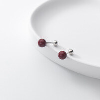 wholesale S925 silver vintage red cinnabar circular ear studs with simple design for women M00274-S925 silver pair silver 6MM 925 silver