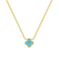 wholesale S925 Sterling Silver Lucky Four-Leaf Flower Mini Necklace for Women, Small and Unique Design, French Elegance with Colored Gemstones, Luxurious Gift-Single Flower Necklace - Turquoise Gold > 925 Silver