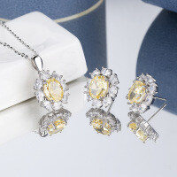 wholesale Metal material blue topaz pigeon egg necklace sunflower pendant earrings set niche design live streaming hit collarbone chain-Yellow 8*10 (zircon) necklace 925 silver