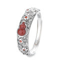 wholesale S925 silver retro antique southern red agate small gourd hollow-carved trendy open-ended ring-0-6