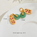 wholesale Antique gold-plated sand-textured buckle safety pendant, attracting wealth and blessing, DIY accessories with beads for bracelet and string hand-weaving-0-8