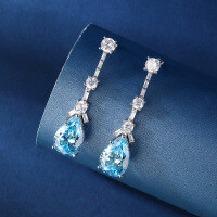 wholesale S925 sterling silver earrings with high carbon diamond ice-cut zirconia stud drop earrings for women wholesale live streaming-sky blue