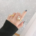 wholesale S925 Sterling Silver Korean-style INS Minimalist Floral Vine Shell Pearl Women's Adjustable Ring-0-2