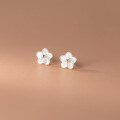 wholesale 999 Silver Korean-style Minimalist Shell Five-Petal Flower Ear Studs for Women, Sweet Earrings M02407-0-0
