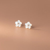 wholesale 999 Silver Korean-style Minimalist Shell Five-Petal Flower Ear Studs for Women, Sweet Earrings M02407-Pure Silver 999 Pair Pure Silver