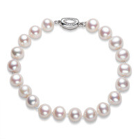 S925 Sterling Silver Simple Natural Freshwater Pearl Bracelet for Women-H-style bracelet [8-9mm natural freshwater pearl] 18cm  925 silver