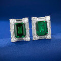 wholesale S925 Sterling Silver New Rectangular 2-Carat Simulated Emerald 7*9 Ultra-Sparkling High-Carbon Diamond Stud Earrings for Women-0-1