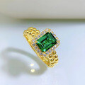 wholesale S925 Sterling Silver New 2ct Simulated Emerald Ring with High Carbon Diamond, Unique Design-0-2