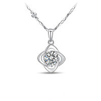 wholesale S925 Sterling Silver Zircon Lucky Four-Leaf Clover Flower Necklace Fashionable Luxury Elegant High-End Mother's Day Gift-White 925 silver