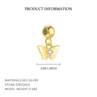 wholesale S925 Sterling Silver Minimalist Versatile Vacation Style Zircon Necklace For Women, Unique High-end Diy Jewelry Pendant-Butterfly-A4258_White Zirconium_18K Yellow Plated_Single Pendant 925 Silver
