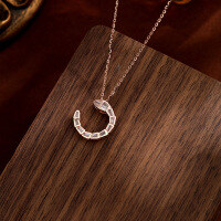 wholesale 925 Sterling Silver New Full Diamond C-Shaped Serpent Necklace for Women, Light Luxury Niche High-End Sense Birth Year Collarbone Chain-Rose gold with chain 925 silver