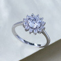wholesale S925 Sterling Silver 6mm Zircon Sunflower High-end Proposal Ring for Women, Premium Live Stream Xiaohongshu Style-0-2