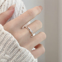 wholesale S925 Sterling Silver Minimalist Bamboo Joint Bamboo Leaf Nature-inspired Small Fresh Style Niche Versatile Open Adjustable Ring-044QJJ/approx. 1.7g Adjustable opening