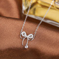wholesale S925 Metal Butterfly Bow Necklace, Light Luxury Niche Design, Ethereal Fairy Tassel Butterfly Pendant Collarbone Chain-0-0