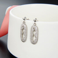 wholesale 925 Sterling Silver Women's Geometric Exaggerated Hollow-out Long Zircon Earrings Ear Studs-Platinum-supplied plastic earplugs 925 silver