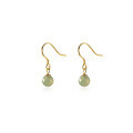 wholesale Sterling Silver Green Round Korean Style Jade Earrings for Women, Summer Ear Accessories G9784-0-4