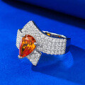wholesale Metal: 925 Silver, 2ct Fancy Vivid Orange Micro Paved Full Diamond Ring, 6*9mm Pear Shape, Vivid Orange-0-2