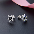 wholesale S925 Silver Korean Style Snowflake Hexagram Earrings, Ins Fashion New Floral Design Ear Studs for Women-0-2