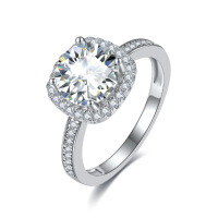 wholesale S925 Sterling Silver Square Moissanite Ring for Women, Niche High-End Light Luxury Jewelry Accessories, Cross-Border Wholesale-Silver with zircon 1ct US size 6